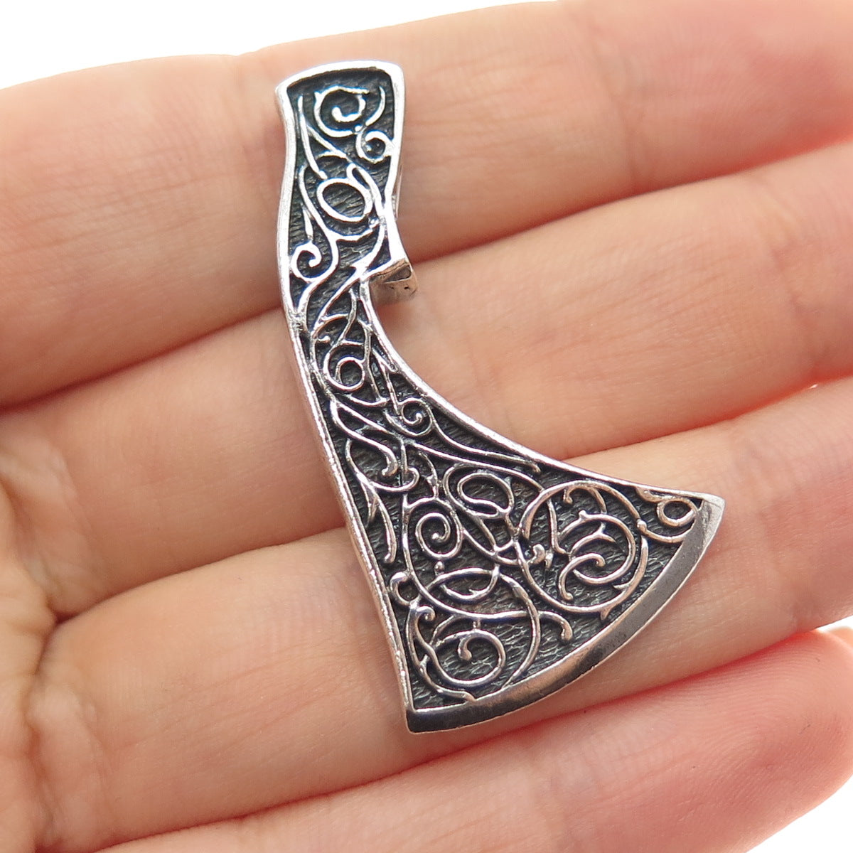 925 Sterling Silver Vintage Axe of Perun Oxidized Slide Charm Pendant