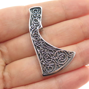 925 Sterling Silver Vintage Axe of Perun Oxidized Slide Charm Pendant