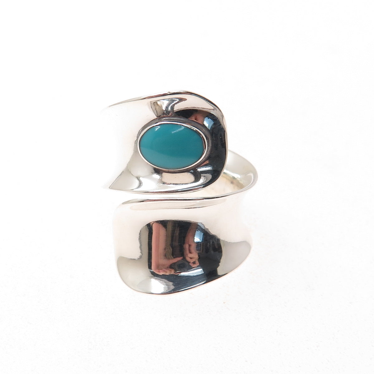 925 Sterling Silver Vintage HOB Mexico Real Turquoise Adjustable Ring Size 5.75