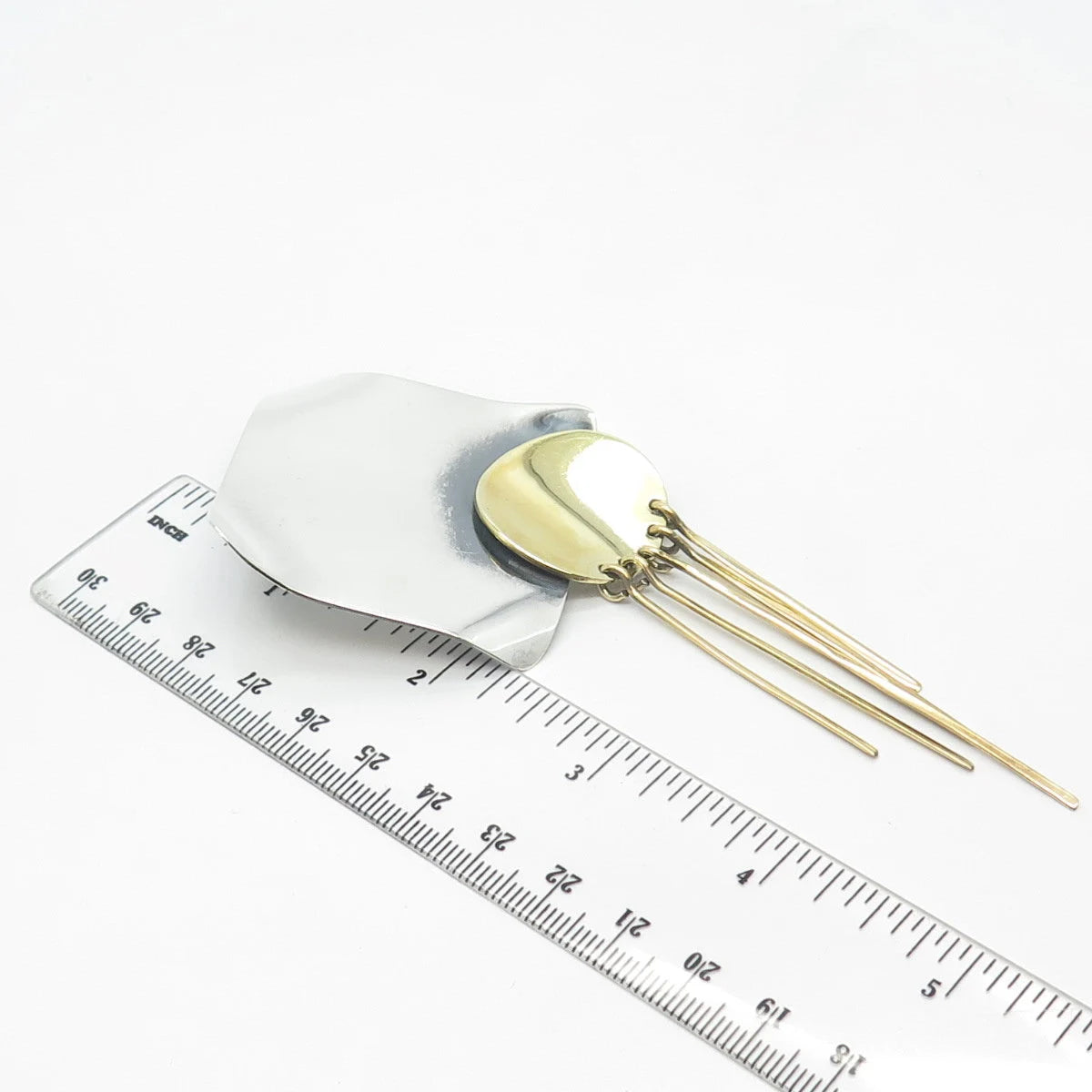 925 Sterling Silver 2-Tone Vintage Mexico Modernist Pin Brooch / Pendant