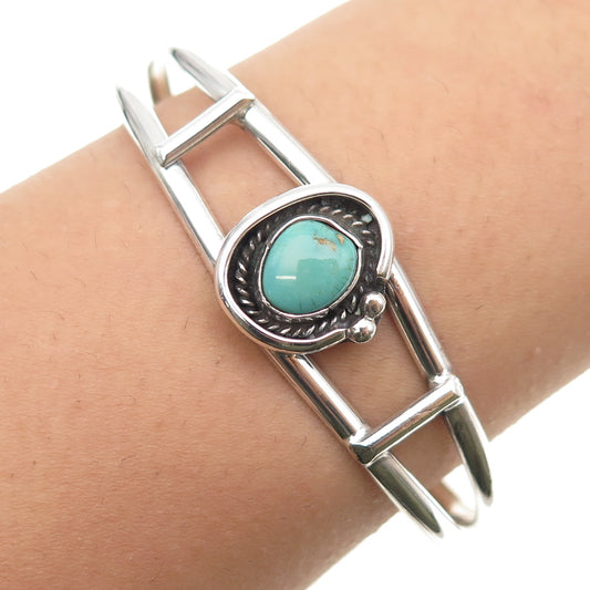 Old Pawn 925 Sterling Silver Vintage Turquoise Tribal Adjustable Bracelet 6.25"