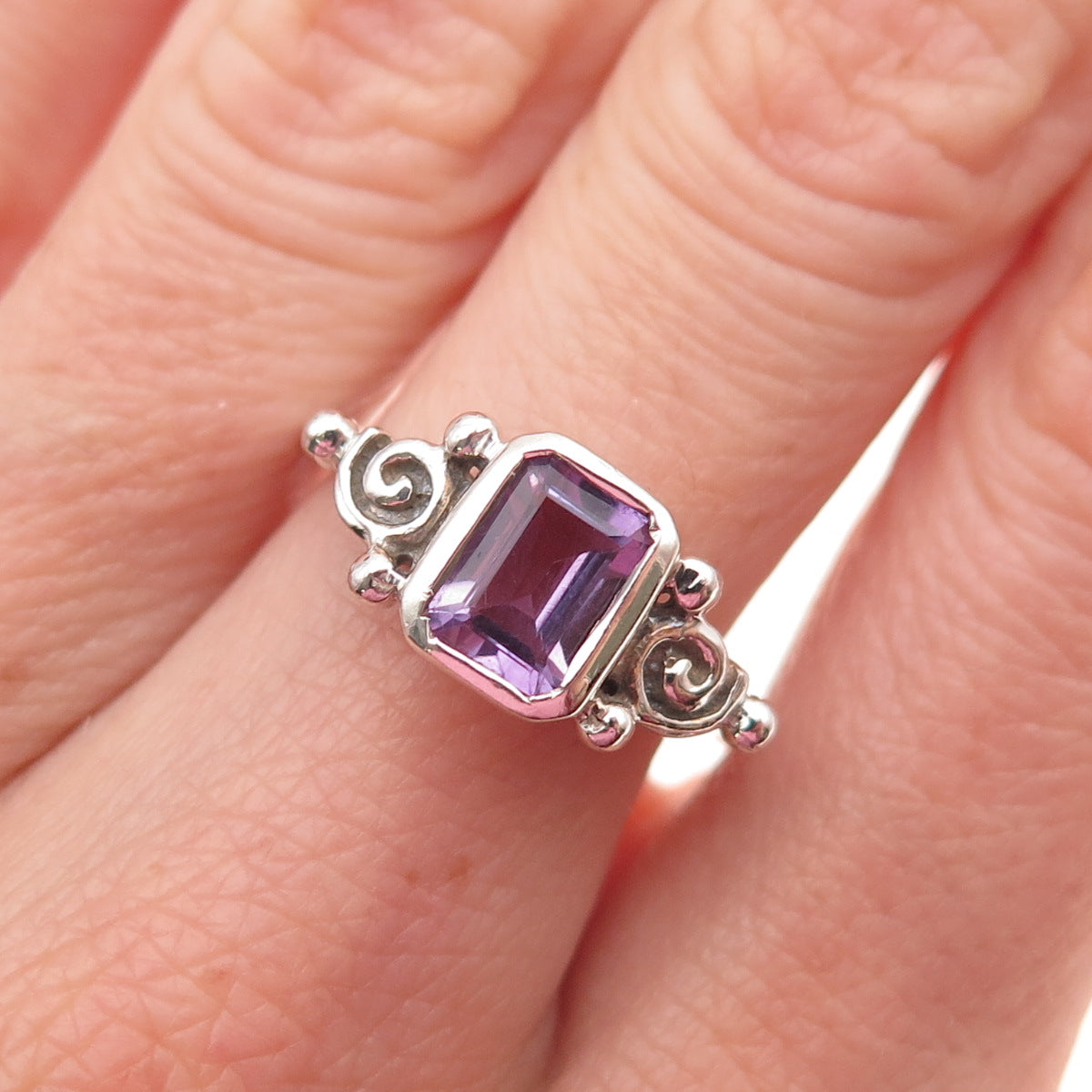 Mark Wasserman Samara Sterling Silver Vintage Real Amethyst Spiral Ring Size 7