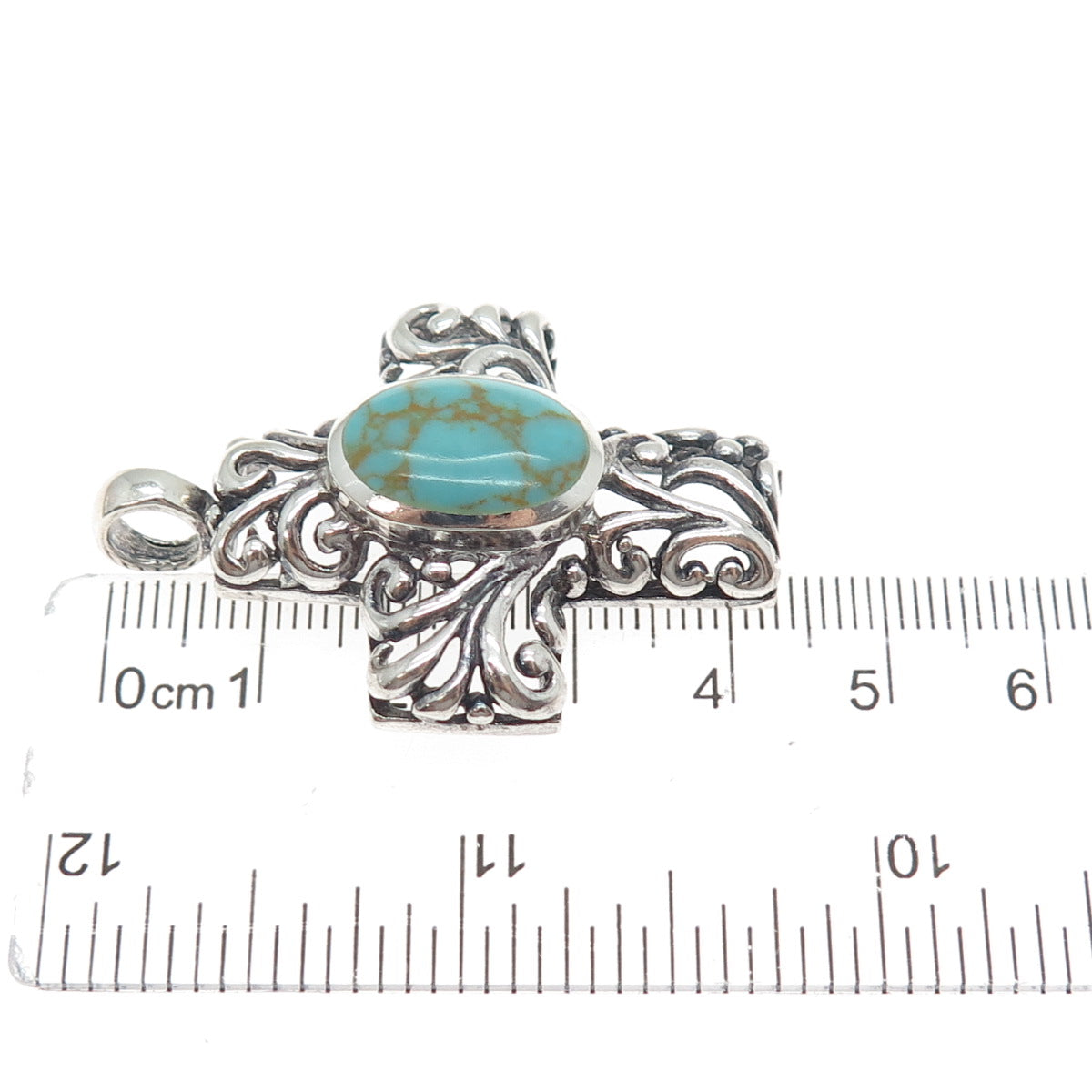 925 Sterling Silver Vintage Real Lone Mountain Turquoise Cross Charm Pendant