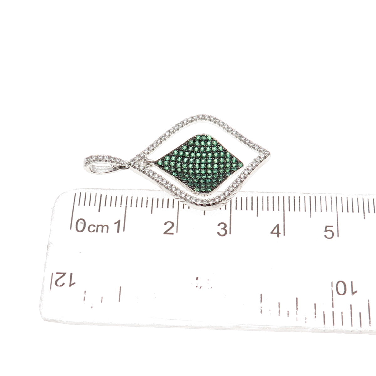 925 Sterling Silver Round-Cut Green & White C Z Petal Charm Pendant