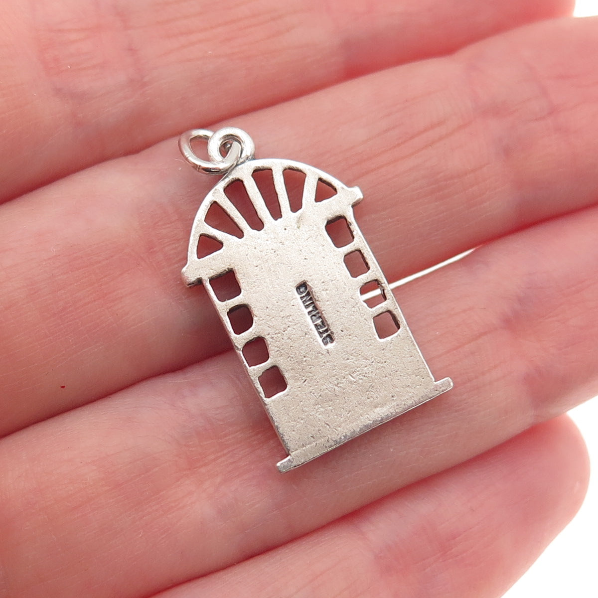925 Sterling Silver Vintage Enamel Christmas Door Oxidized Charm Pendant