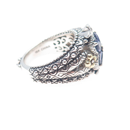 BARBARA BIXBY 18K Gold Sterling Silver Real White Topaz & Iolite Ring Size 8.25