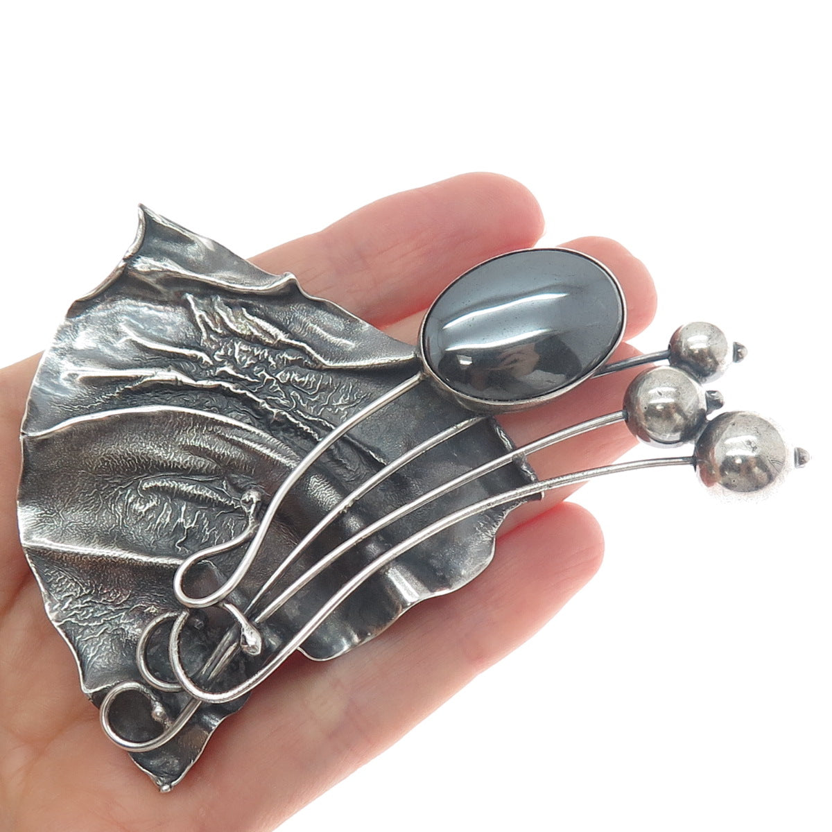 AVI SOFFER Sterling Vintage Israel Hematite Modernist Slide Pendant / Pin Brooch
