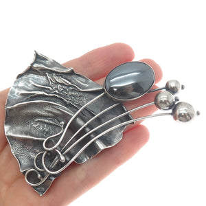 AVI SOFFER Sterling Vintage Israel Hematite Modernist Slide Pendant / Pin Brooch