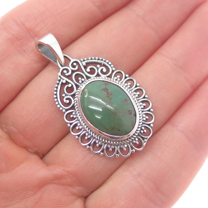 925 Sterling Silver Vintage Real Royston Turquoise Ornate Charm Pendant