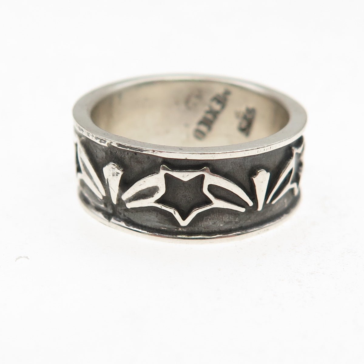 925 Sterling Silver Vintage Mexico Star Oxidized Band Ring Size 6.25