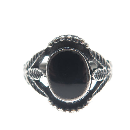 CHAPAL ZENRAY Sterling Silver Vintage Real Black Onyx Oxidized Ring Size 7.25