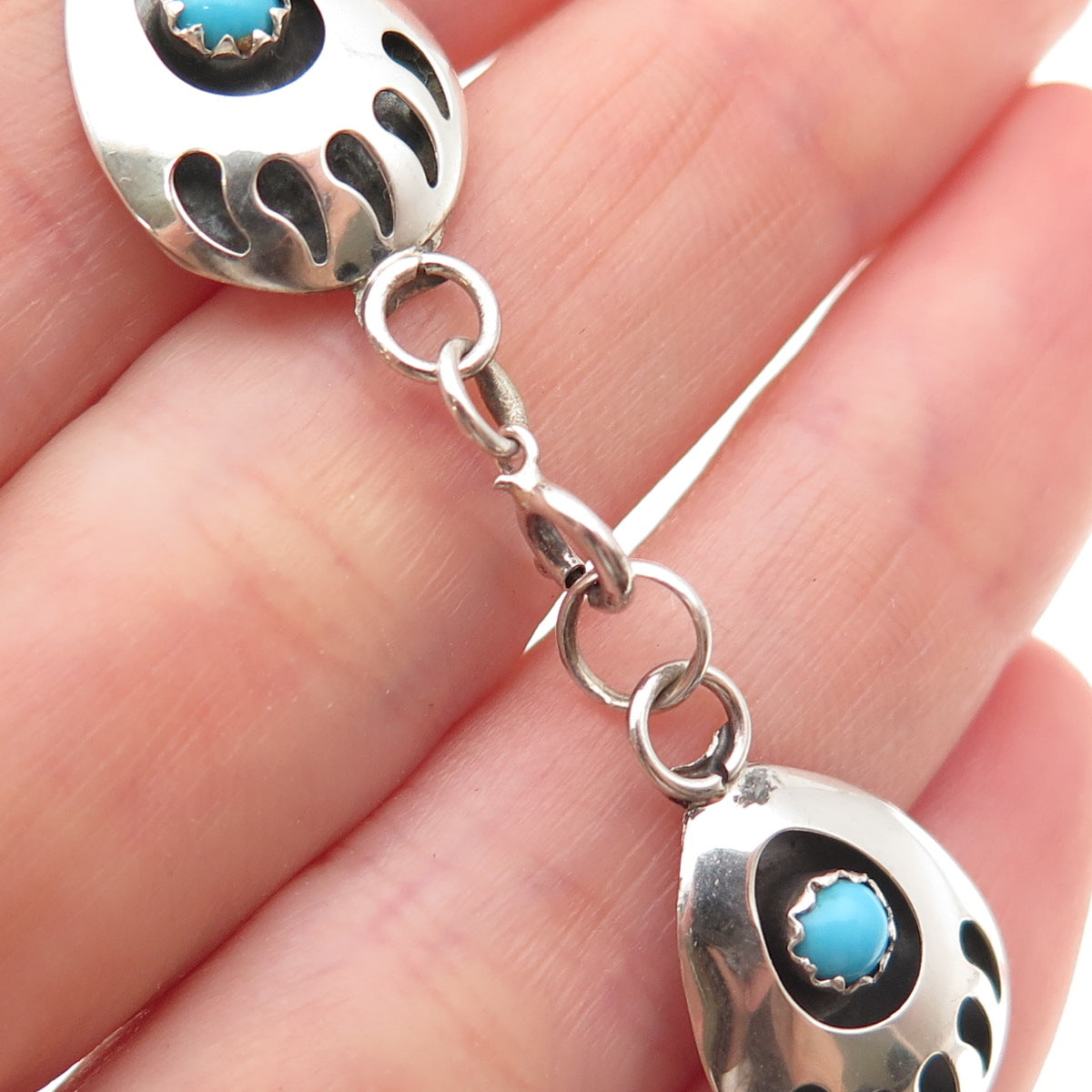 Sally Jack Navajo Old Pawn 925 Sterling Vintage Turquoise Bear Paw Bracelet 7"