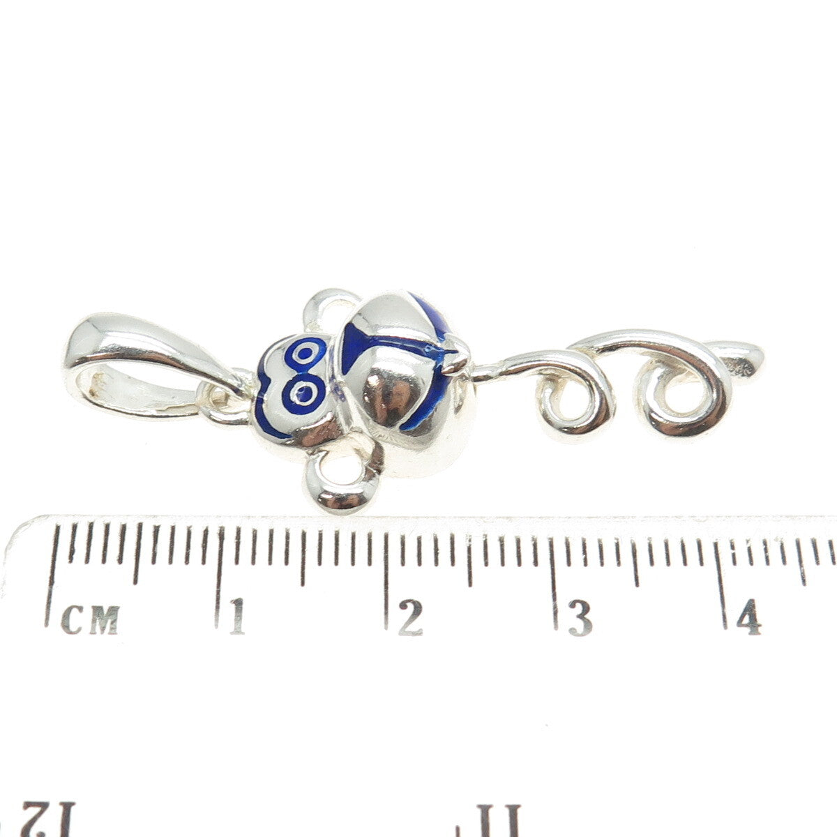 925 Sterling Silver Vintage Italy Blue Enamel Monkey Pendant