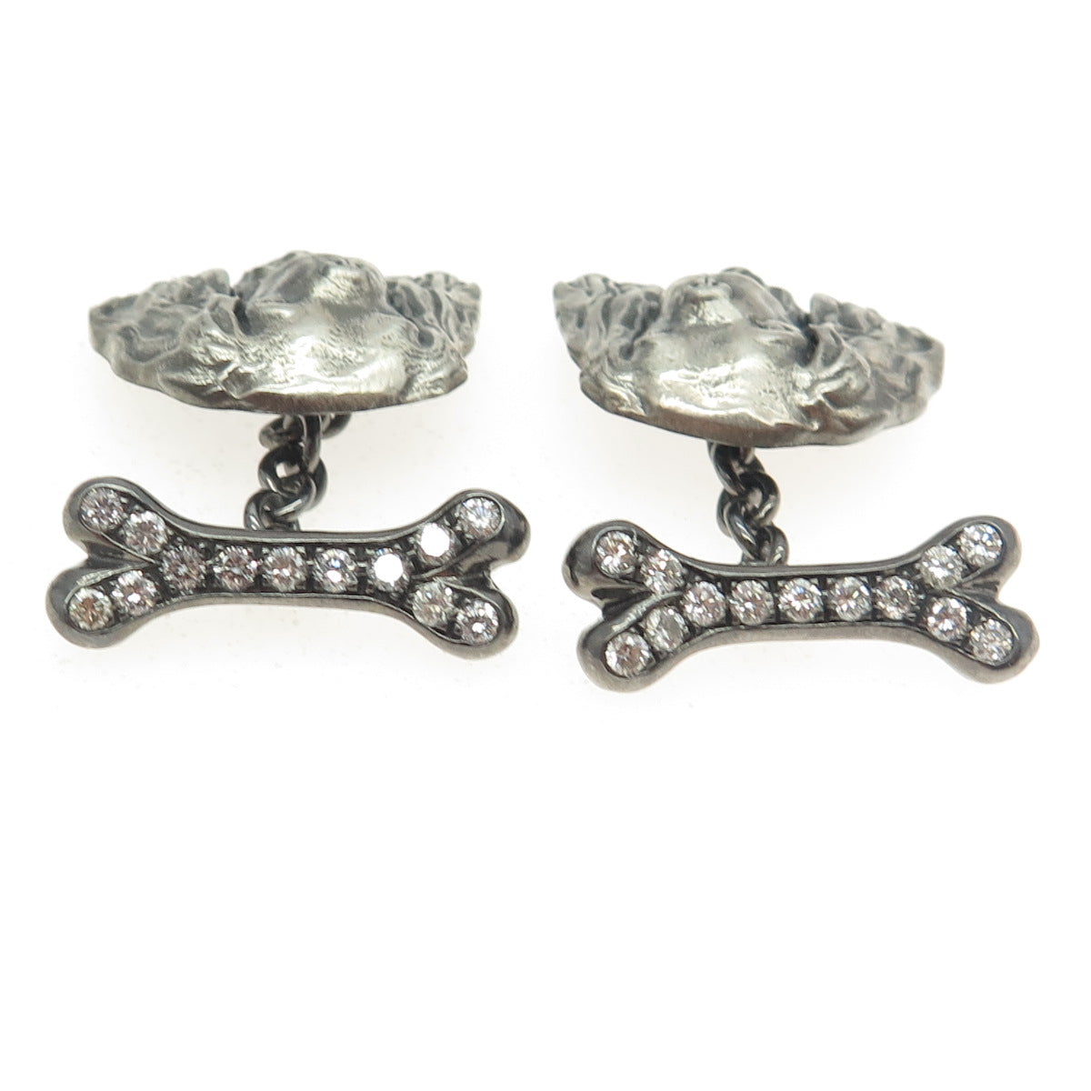 925 Sterling Silver Vintage Real Round-Cut Diamond Cocker Spaniel Dog Cufflinks