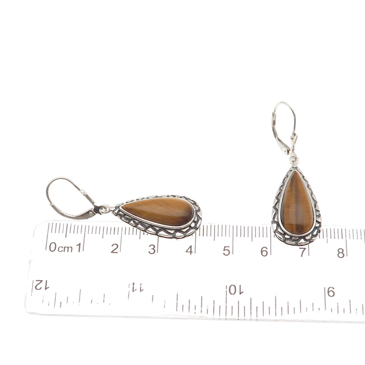 Whitney Kelly Sterling Silver Vintage Real Tiger Eye Modernist Dangle Earrings