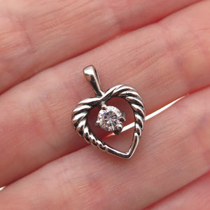 925 Sterling Silver Vintage Round-Cut C Z Heart Mini Charm Pendant