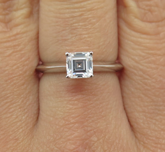 JD by Jewellery Design Sterling Silver Asscher-Cut C Z Engagement Ring Size 7