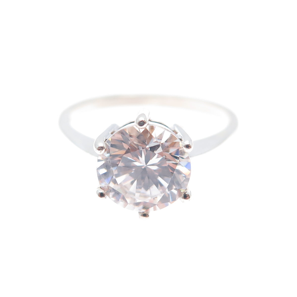 925 Sterling Silver Round-Cut C Z Engagement Ring Size 6