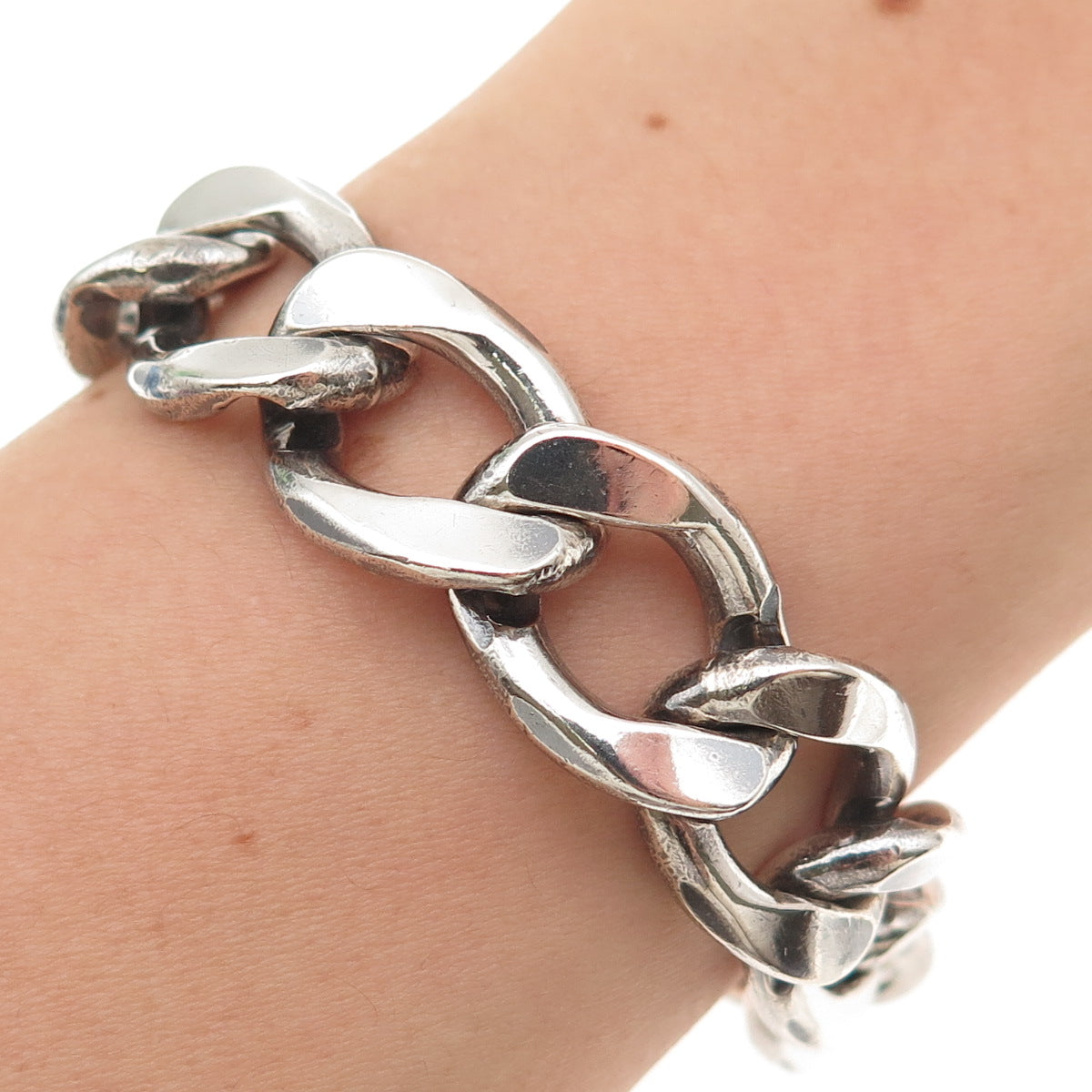 800 Silver Vintage Poland Heavy 70.5g Oxidized Curb Link Bracelet 7.25"