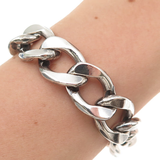 800 Silver Vintage Poland Heavy 70.5g Oxidized Curb Link Bracelet 7.25"