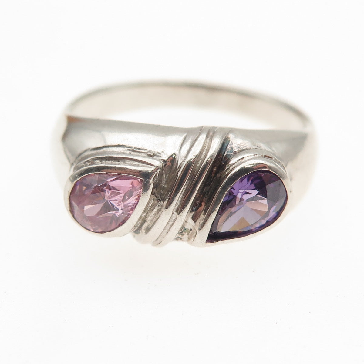 Charles Winston 925 Sterling Silver Vintage Lavender C Z Modernist Ring Size 8