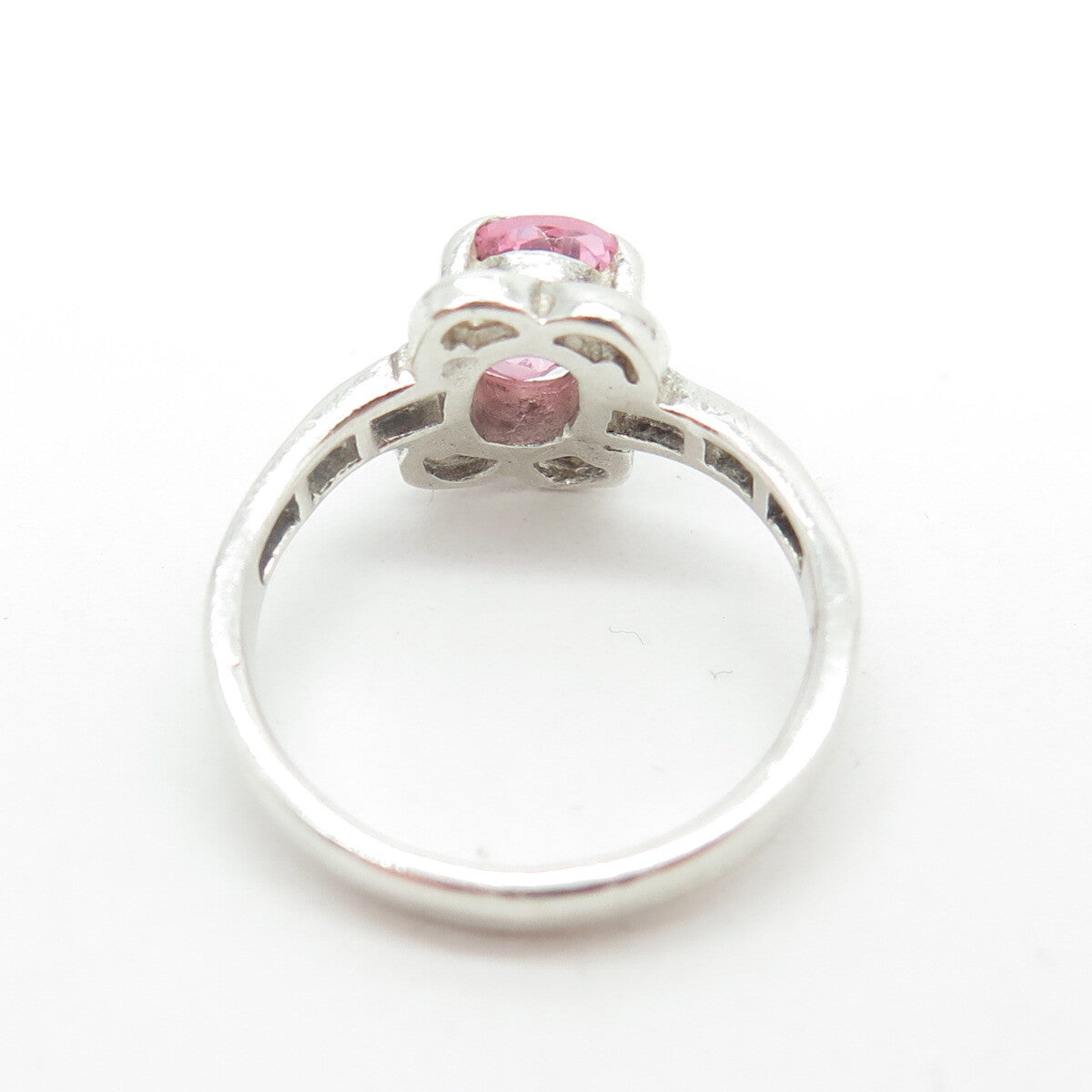 925 Sterling Silver Vintage Oval-Cut Pink C Z Ring Size 6