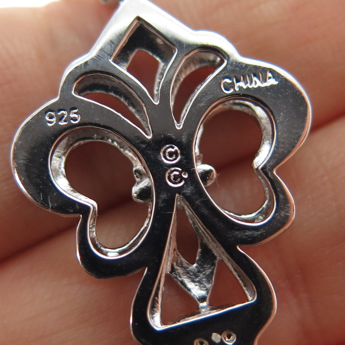 925 Sterling Silver Real Diamond Fleur de Lis Key Cable Chain Necklace 32"