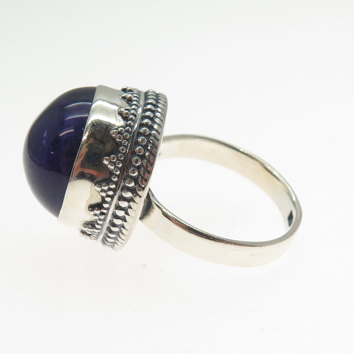 925 Sterling Silver Vintage Real Amethyst Granulated Ring Size 7.75