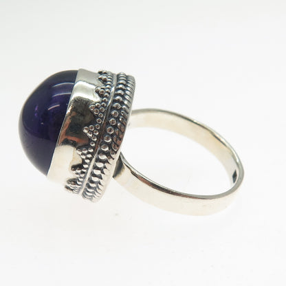 925 Sterling Silver Vintage Real Amethyst Granulated Ring Size 7.75