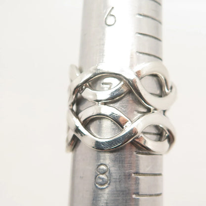 925 Sterling Silver Vintage Mexico Infinity Wide Ring Size 7.75