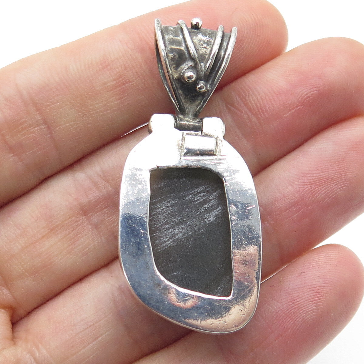 925 Sterling Silver Vintage Real Tourmaline Modernist Oxidized Pendant