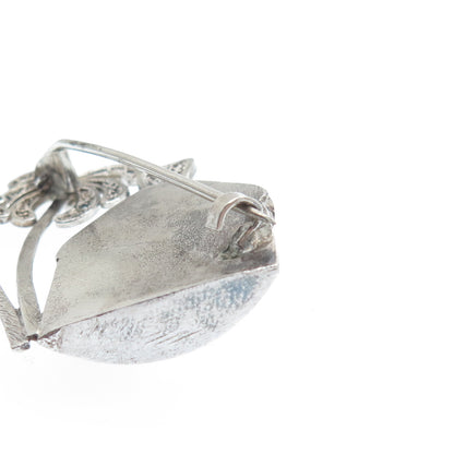 925 Sterling Silver Vintage Bungalow & Palm Tree Filigree Pin Brooch