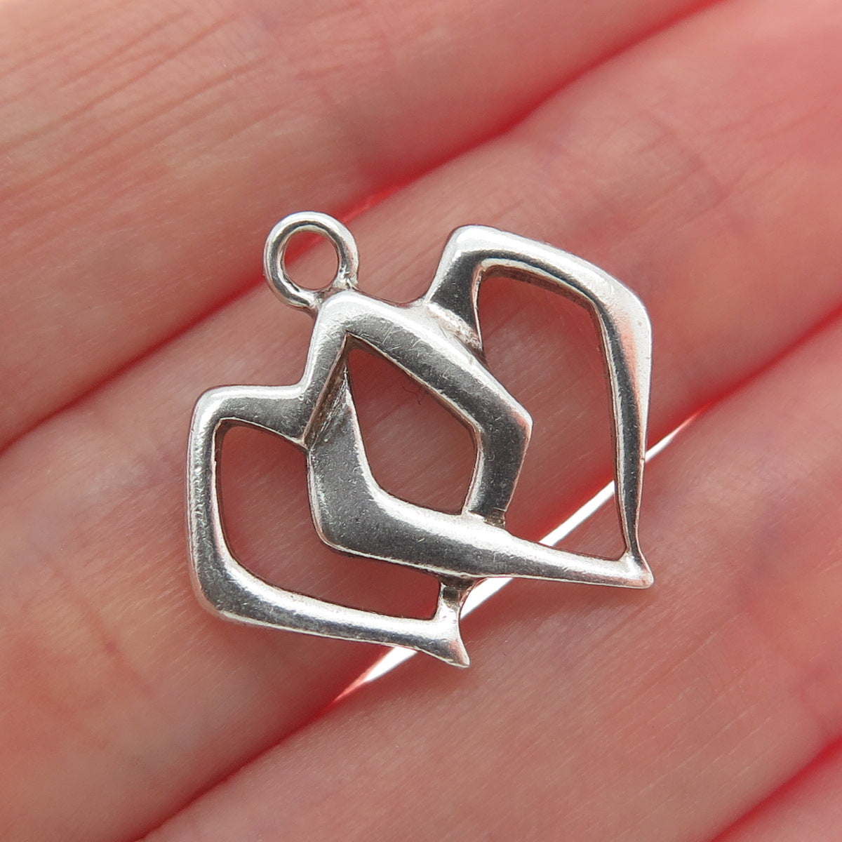 925 Sterling Silver Vintage Interlocked Double Heart Minimalist Charm Pendant