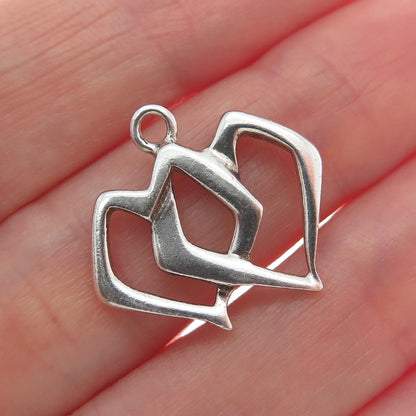 925 Sterling Silver Vintage Interlocked Double Heart Minimalist Charm Pendant