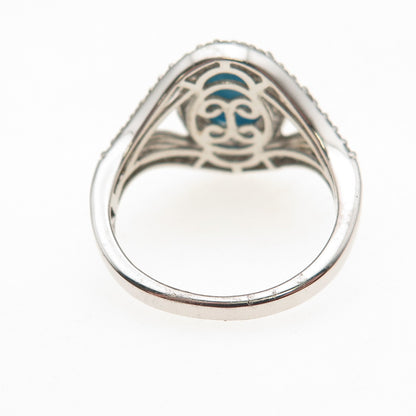 Chuck Clemency 925 Sterling Silver Real Turquoise & White Topaz Ring Size 8