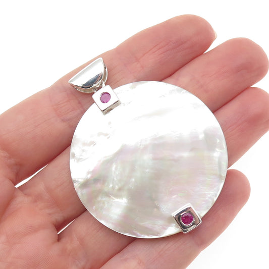 ELLE 925 Sterling Silver Vintage Real Ruby & Mother-of-Pearl Pendant
