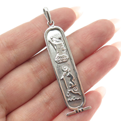 800 Silver Vintage Egypt Pharaoh & Scarab Cartouche Oxidized Pendant