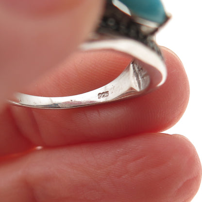 Chuck Clemency 925 Sterling Silver Real Turquoise & Black Spinel Ring Size 8