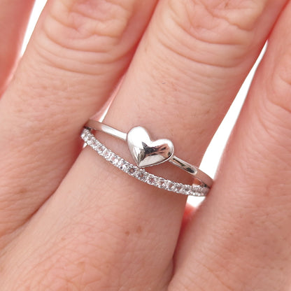 925 Sterling Silver Round-Cut C Z Heart Ring Size 7