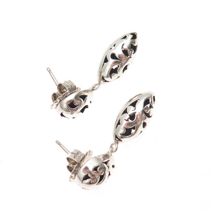 925 Sterling Silver Vintage Modernist Floral Scroll Oxidized Dangle Earrings