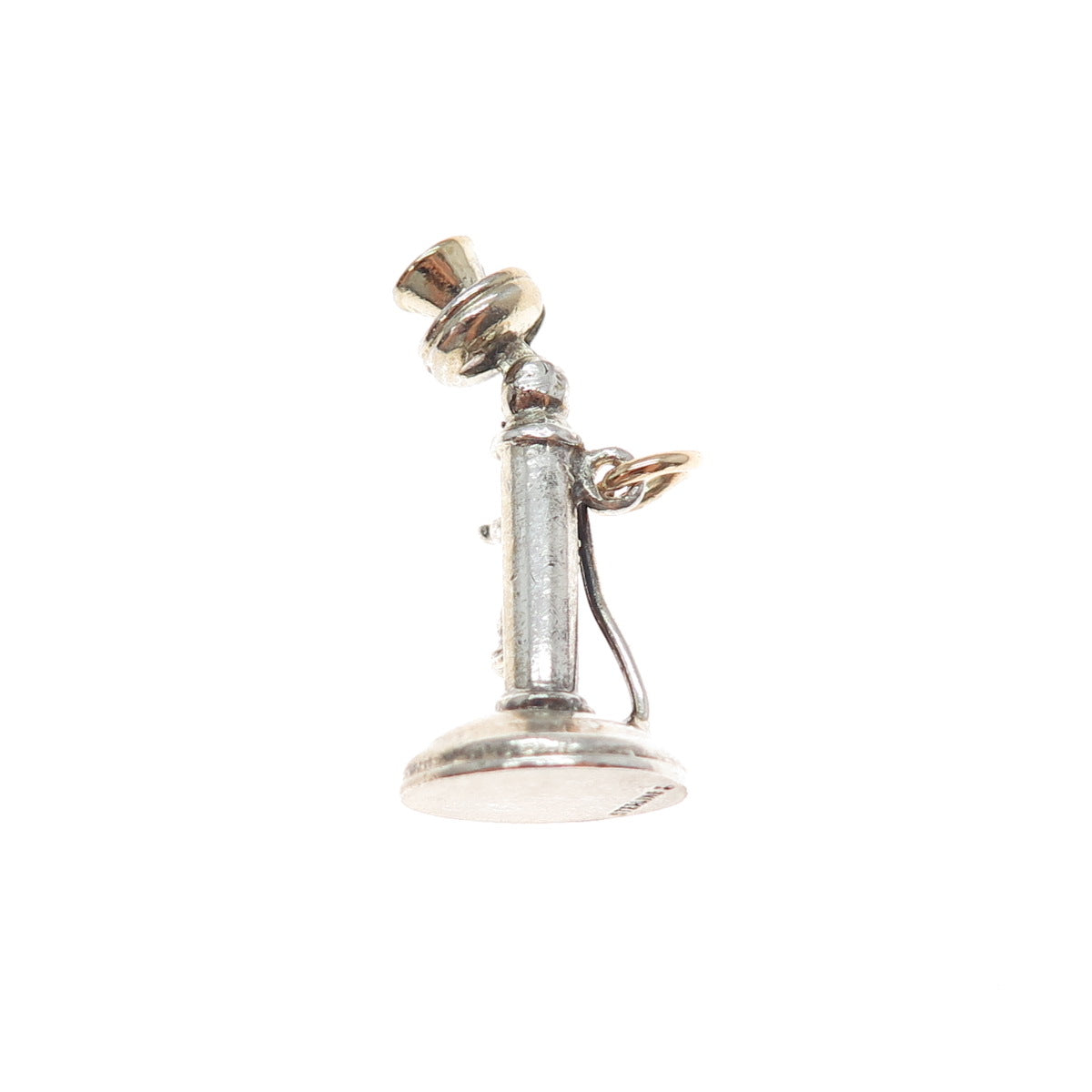 WELLS 925 Sterling Silver Vintage Retro Candlestick Phone 3D Charm Pendant