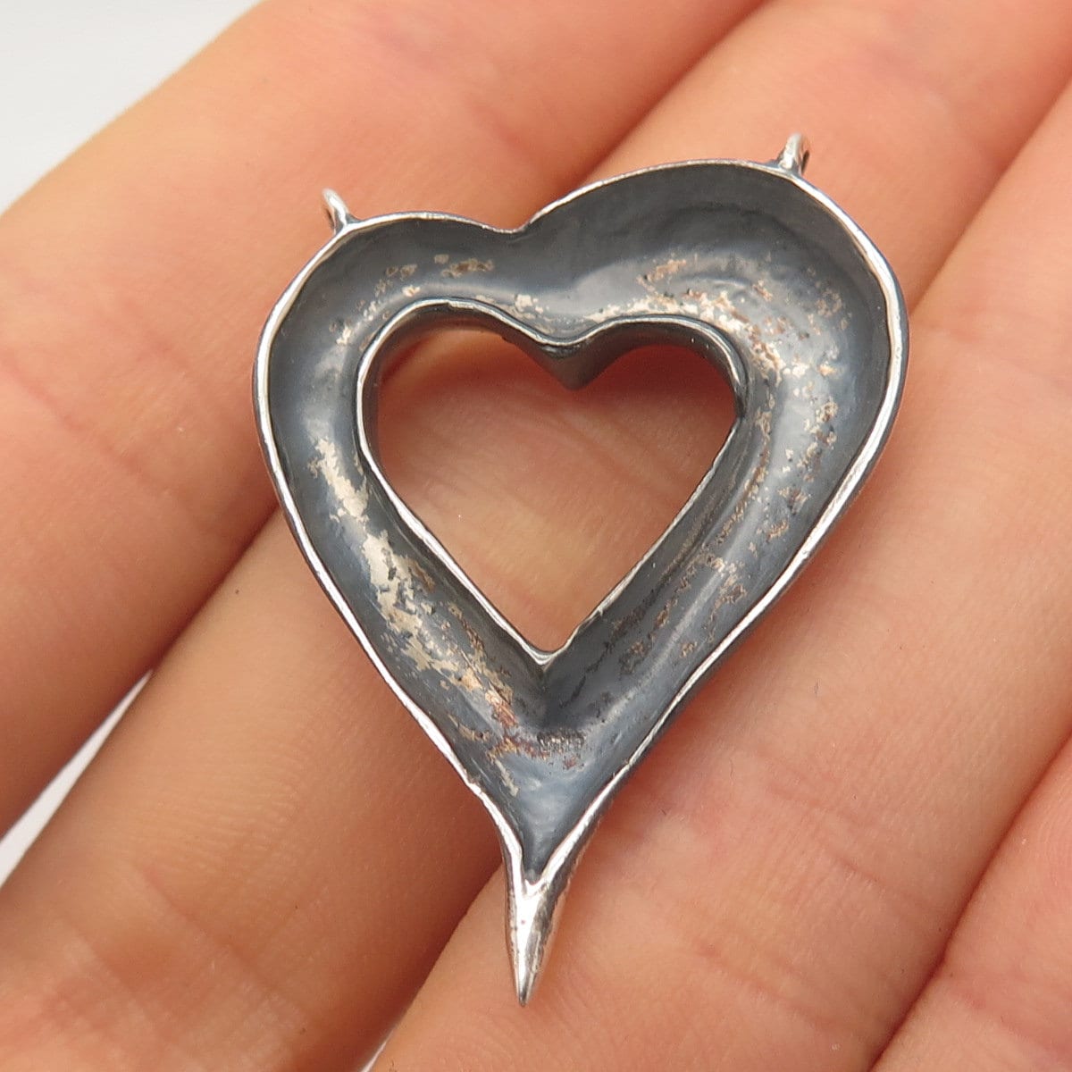 925 Sterling Silver Vintage Open Heart Necklace Central Part