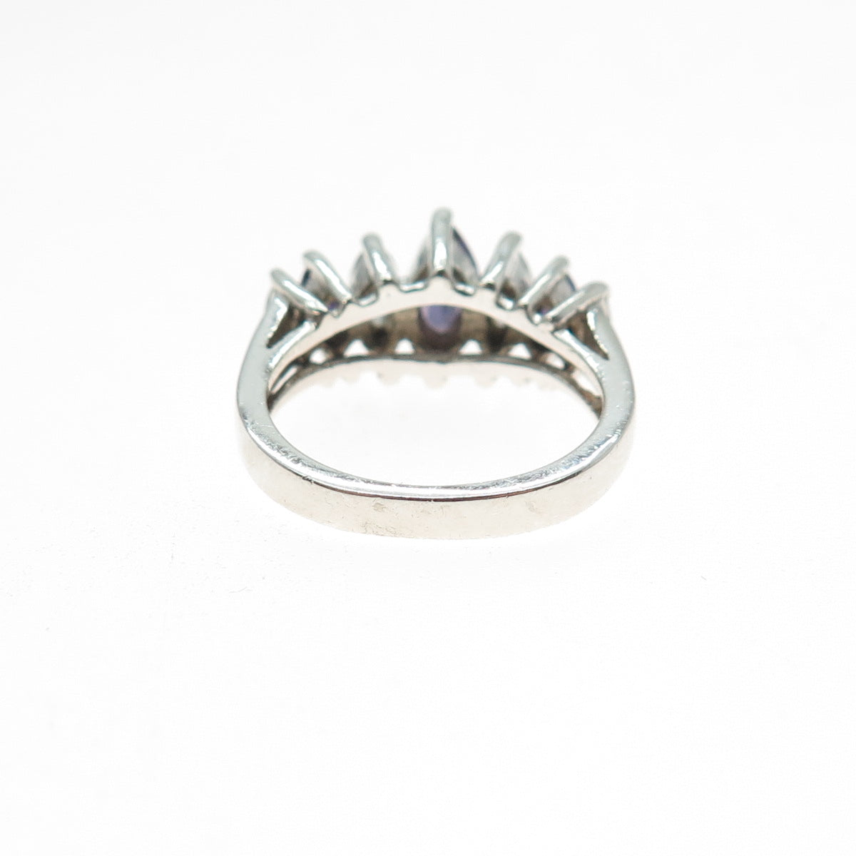 925 Sterling Silver Real Marquise-Cut Amethyst & C Z Ring Size 6