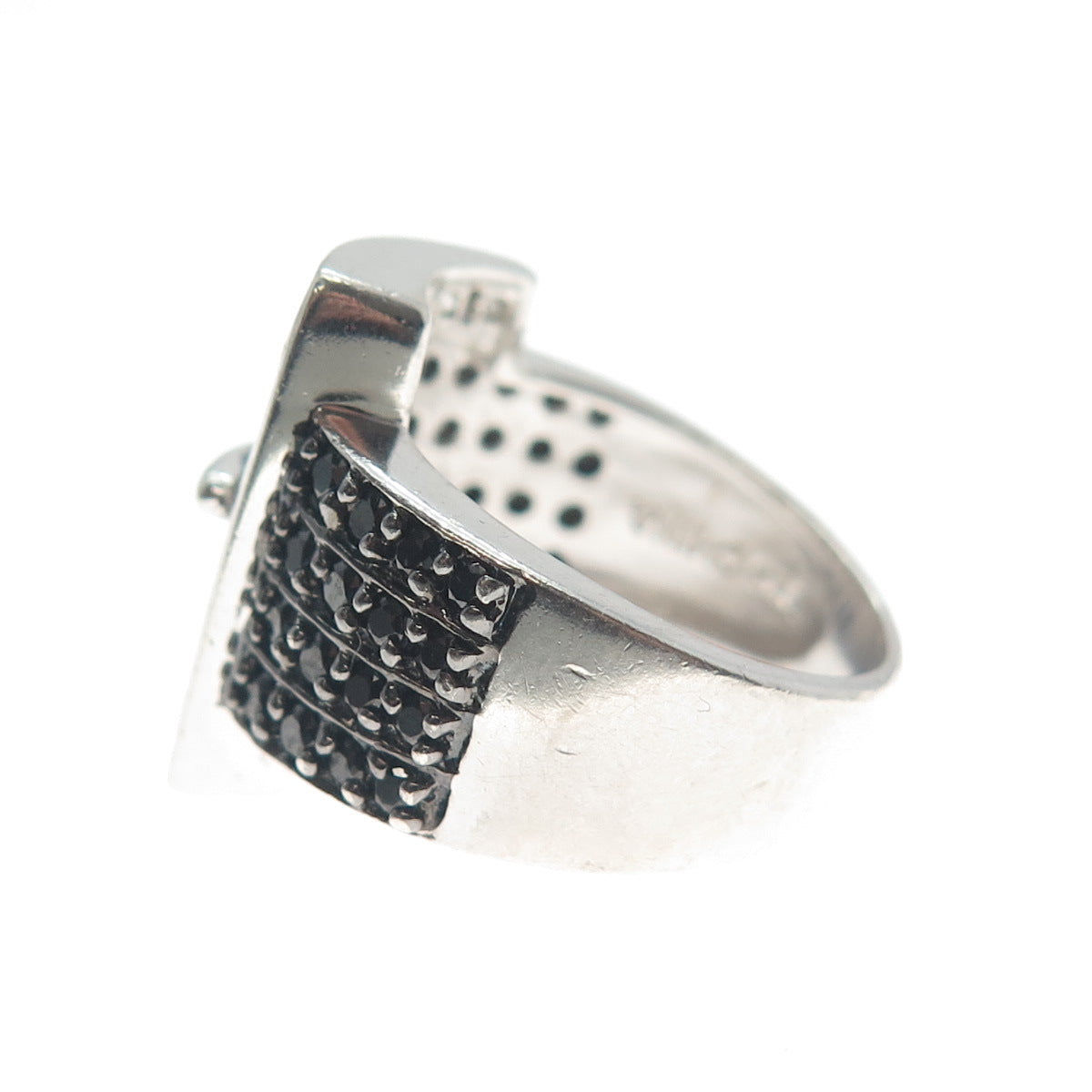ROSS SIMONS 925 Sterling Silver Real Black Spinel C Z Belt Buckle Ring Size 6.25