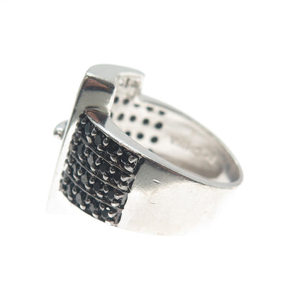 ROSS SIMONS 925 Sterling Silver Real Black Spinel C Z Belt Buckle Ring Size 6.25