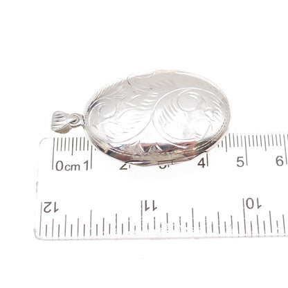 925 Sterling Silver Vintage Engraved Floral Oval Locket Pendant