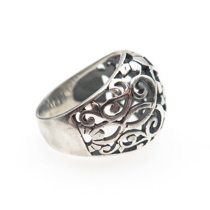 925 Sterling Silver Vintage Flower Dome Oxidized Ring Size 5.5