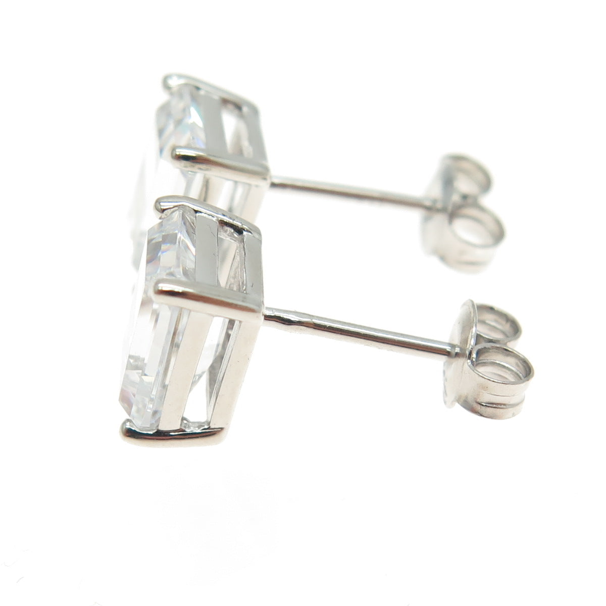 925 Sterling Silver Emerald-Cut C Z Stud Earrings