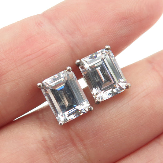 925 Sterling Silver Radiant-Cut Shaped C Z Stud Earrings