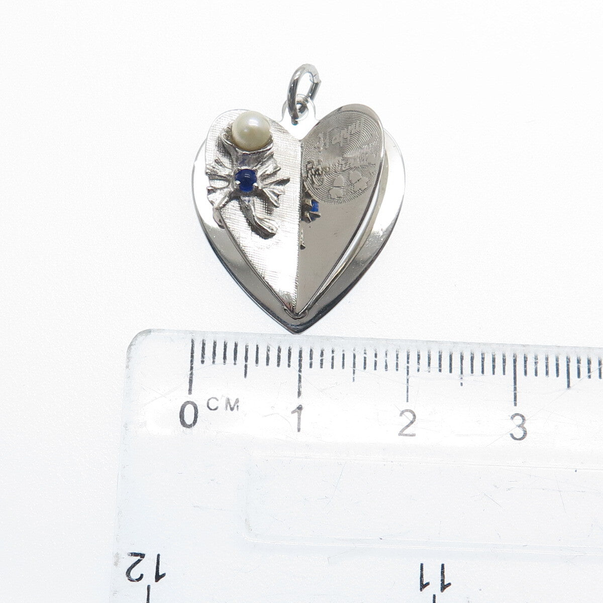 925 Sterling Vintage M&M Real Pearl Rhinestone Anniversary Heart Mini Pendant